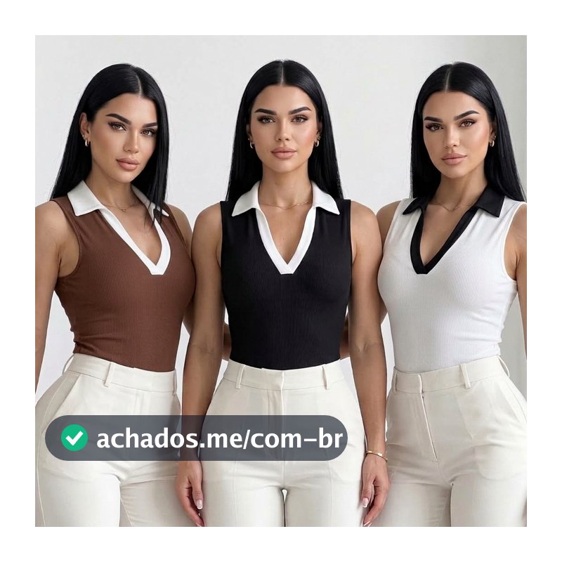 KIT Blusa Feminina Polo Regata Bicolor Canelada Moda Social Básica Casual Roupa Moda Feminina