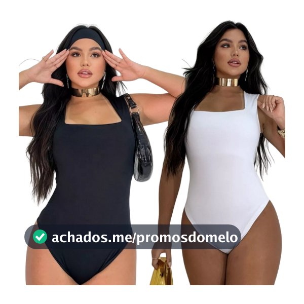 Kit 2 Body Feminino Decote Quadrado Alças Grossas Casual Elegante