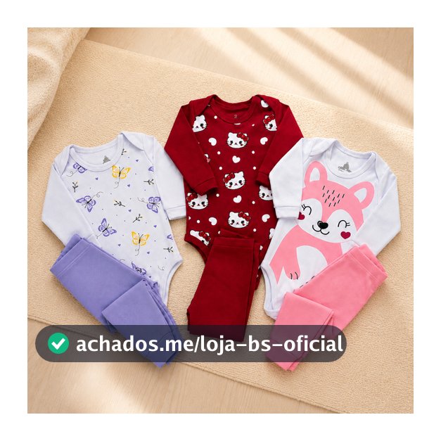Kit 6 Peças Bebê Menina 100% Algodão | 3 Body Manga Longa + 3 Calça | RN ao GG | Closet Infantil