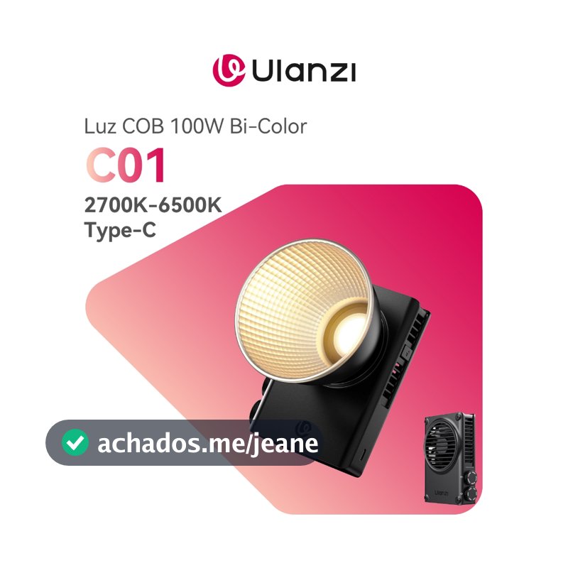 ULANZI C01 Luz COB 100W Bi-Color 2700–6500K, 14500 Lux, CRI 96+, Compacta para Foto e Vídeo