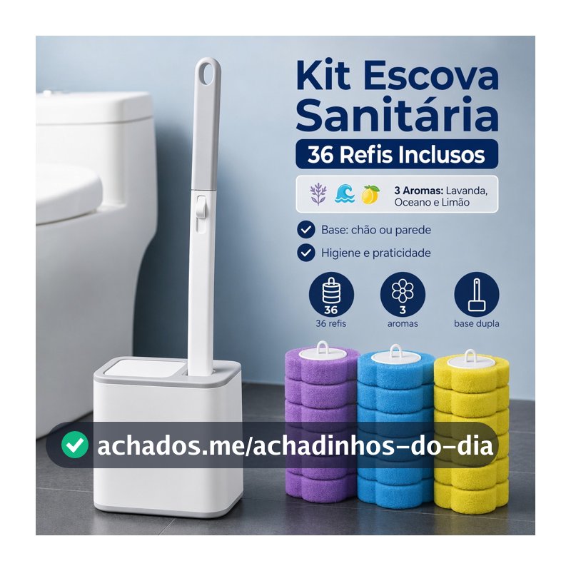 Kit Escova Sanitária Descartável com Detergente Líquido,Acompanha 36 refis de esponja descartáveis