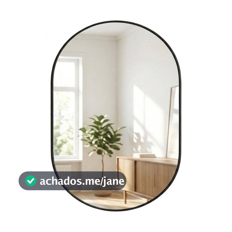 Espelho Pinterest Orgânico Decorativo Grande 64x44cm Borda em Couro 3cm - Mod. Pílula
