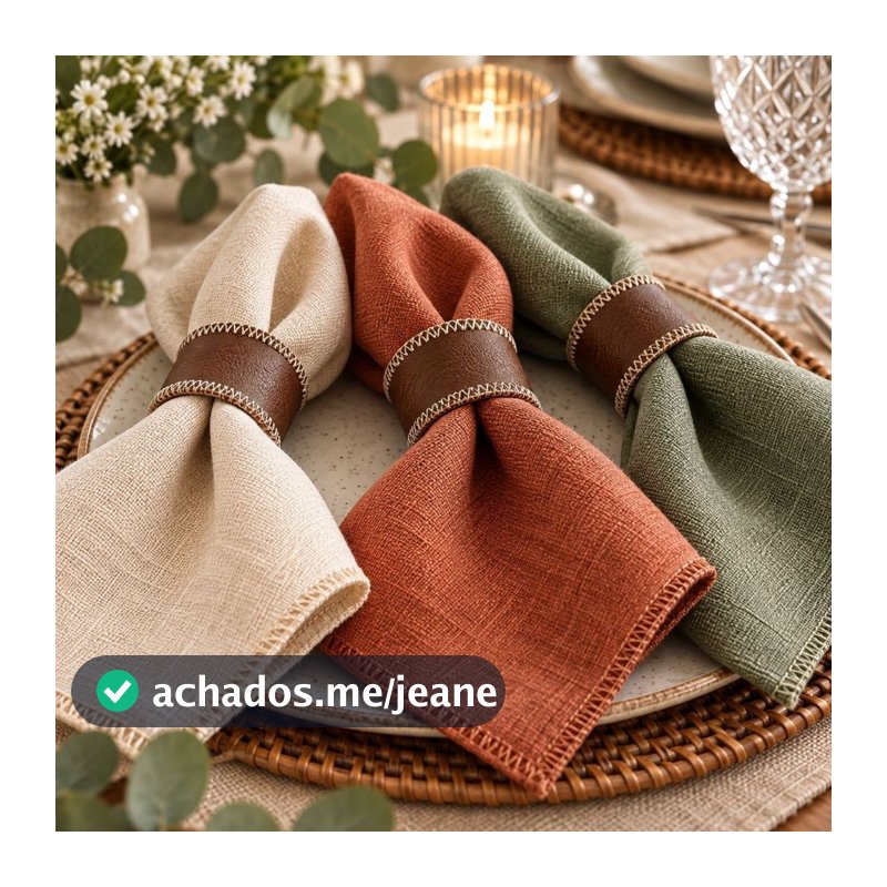 Kit 12 Guardanapo Em Linho 35X35 + Anel Em Couro Eleve a Elegância e Sofisticação da Sua Mesa Cores Variadas