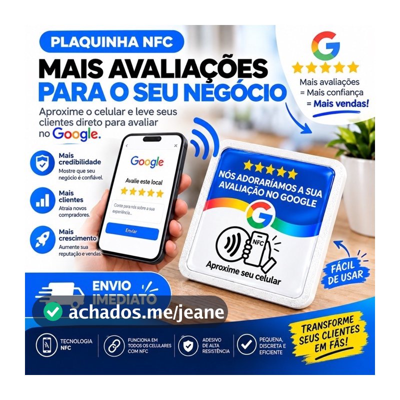 Kit 2 Plaquinhas NFC para Avaliação Google 10x10cm Impressão 3D Tecnologia NFC  para Estabelecimentos Comerciais