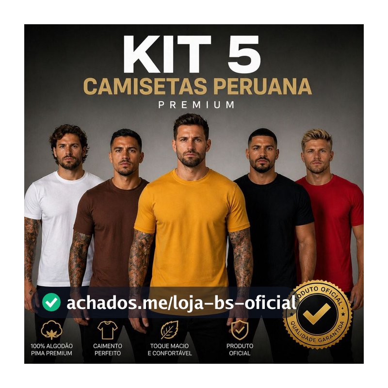 Kit 5 Camisetas Malha Peruana Algodão com Elastano Pima Premium Confortável Durável 40.1 Masculina