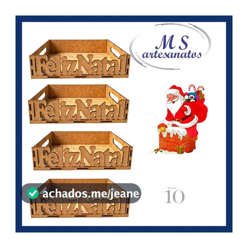 KIT 10 UNIDADES Bandeja MDF CRU FELIZ NATAL Cesta Presente