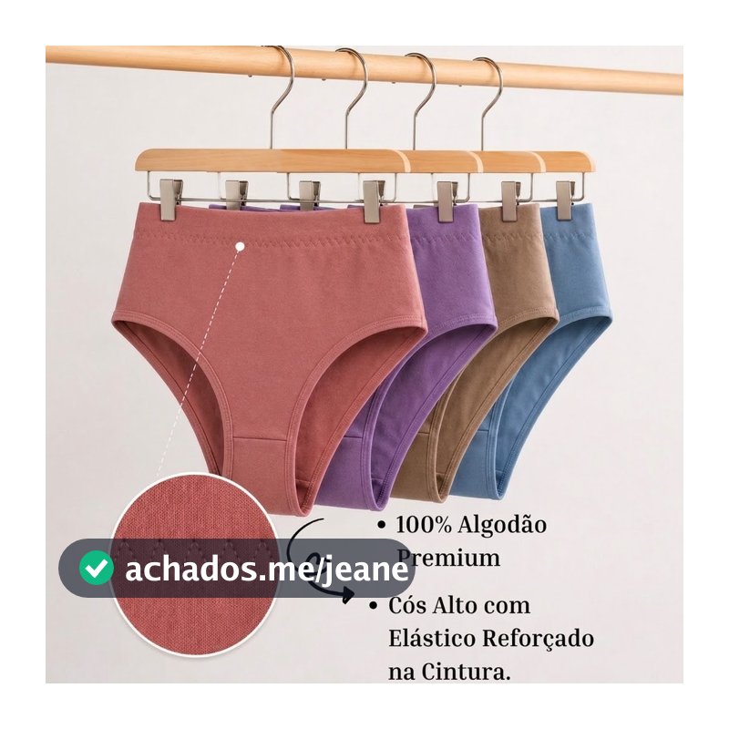 Kit 10 Calcinha de Algodão 100% Cós Alto Premium Confortável Dia a Dia Kit 5 e 3