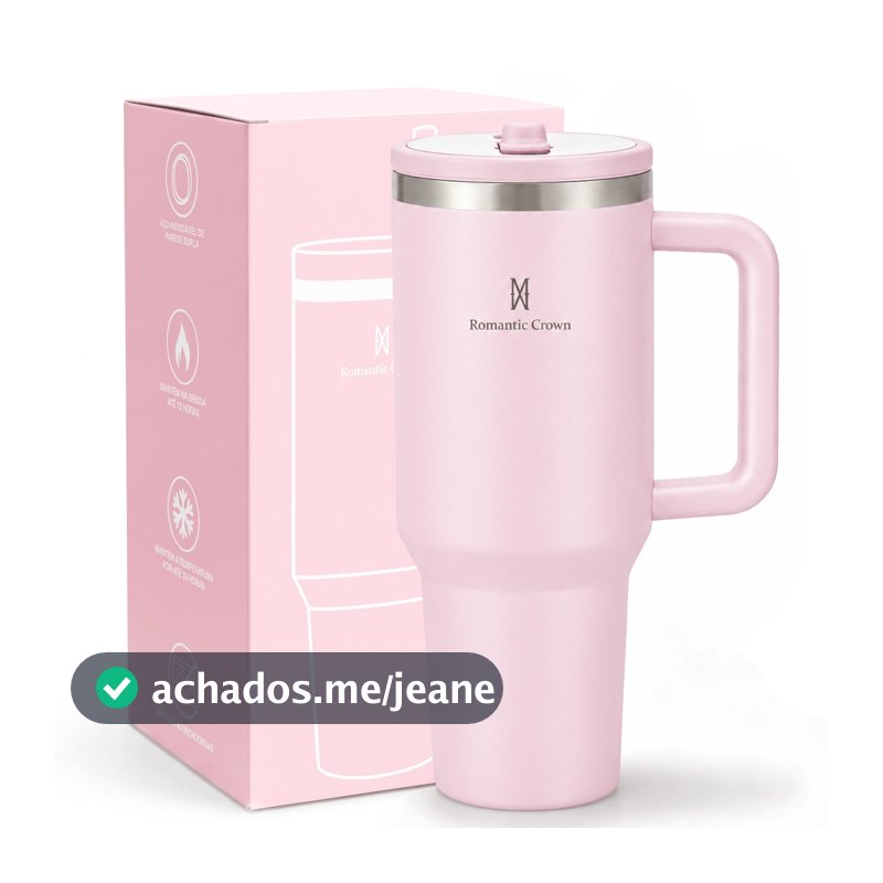 ROMANTIC CROWN Copo Térmico Inox 1200ml com Bico Flip e Alça Garrafa Térmica para Viagem e Carro