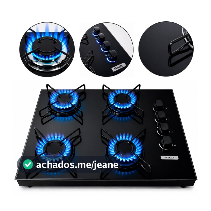 Fogão Cooktop De Mesa Portátil A Gás 4 Bocas Euro Stelar Preto