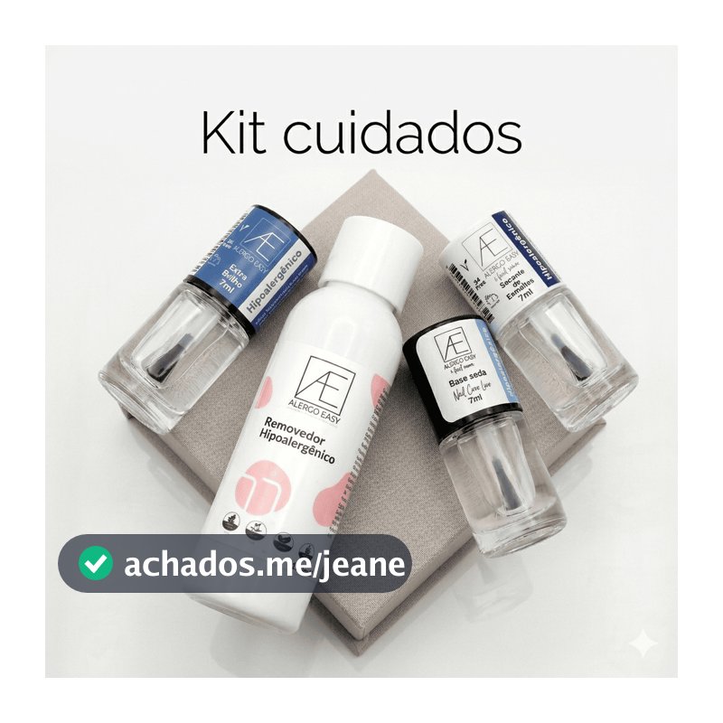 Kit Cuidados Alergo Easy Esmaltes Hipoalergênicos Secante+Extra Brilho+Base Seda+Removedor