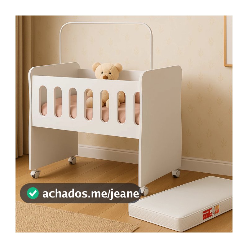 Mini Berço Bebê com Colchão Portátil Rodízios com Trava e Suporte Mosquiteiro Compacto Recém Nascido