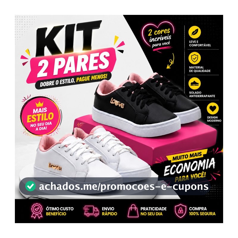 Kit 2 Pares Sapato Infantil Menina Com Cadarço Sola Leve Visual Moderno Moda Infantil