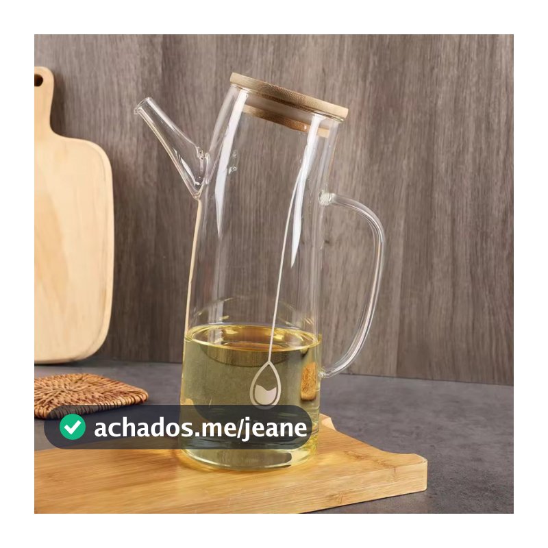Galheteiro De Vidro Curvo 700ml Com Bico Para Azeite Vinagre Tampa De Bambu