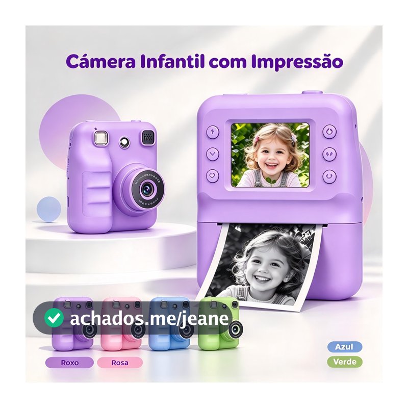 Câmera Infantil de Impressão Instantânea Térmica Recarregável Brinquedo Digital para Meninos e Meninas