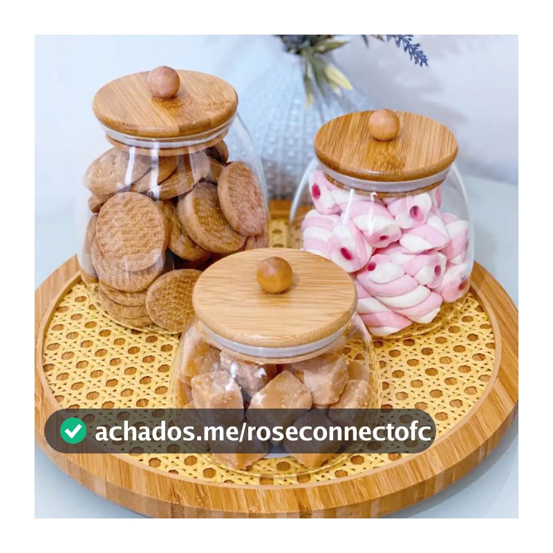 Kit Potes porta tempero vidro hermético cozinha BOLINHA TRANSPARENTE com tampa de bambu para mantimentos PMG