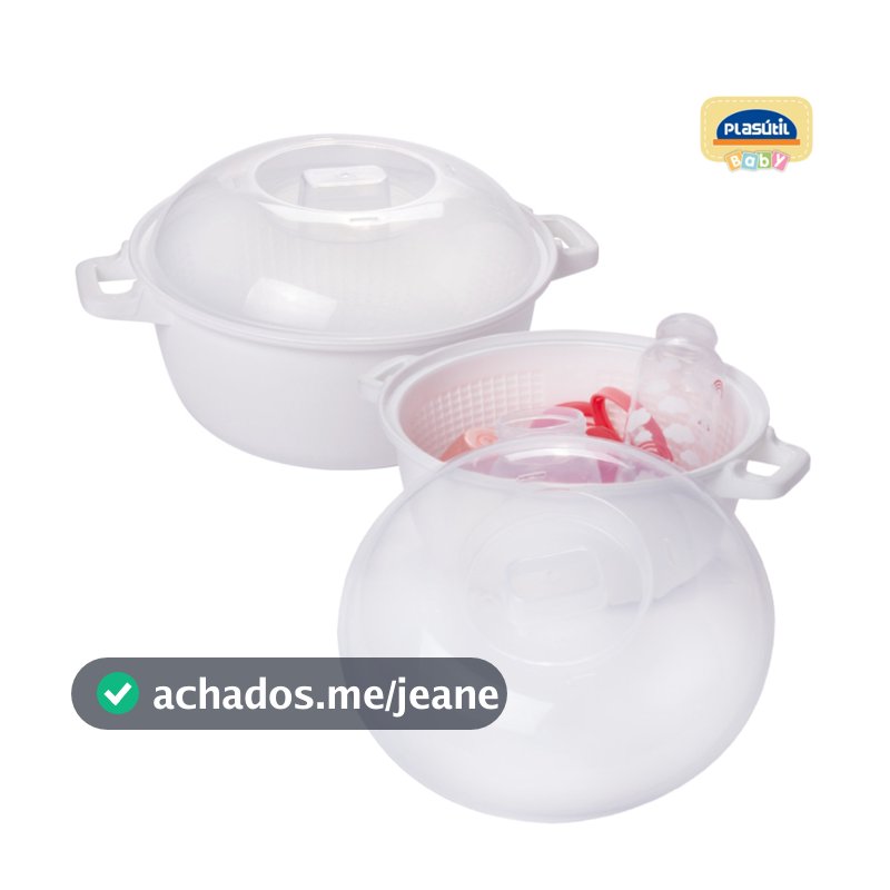 Esterilizador de Mamadeira e Chupeta Para Microondas Redondo 3 Peças Compacto e Portátil Plasútil