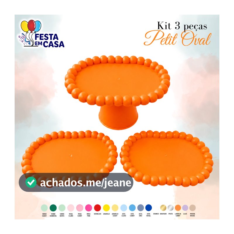 KIT  3 PEÇAS PORTA DOCE + BANDEJA  PETIT OVAL - DIVERSAS CORES