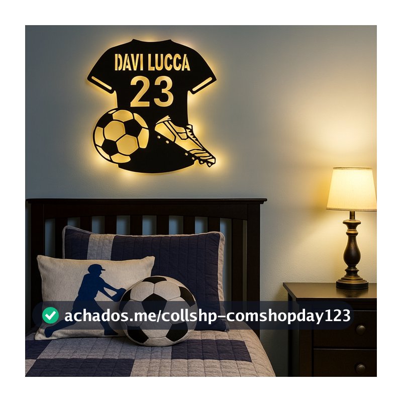Luminária Camisa de Futebol Personalizada em MDF com LED | Nome e Número | Decoração Esportiva