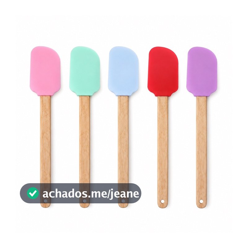 Kit 2/4 Espátulas Raspadora de Silicone com Cabo de Madeira – Utensílio para Cozinha, Confeitaria, Bolos e Massas