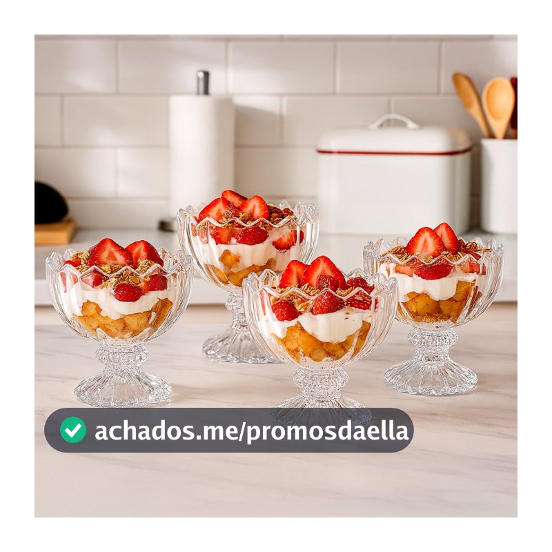 Conjunto de Taças de Vidro Lapidado 230ml Para Sobremesa – 6 Peças Elegantes