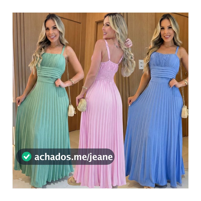 Vestido Feminino Longo Plissado Estiloso Luxo Elegante Para Festa Casamento Com Bojo Forro Alça Regulável Vestidos