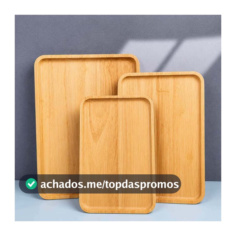 Kit 3 Bandejas Estilo Bambu Retangulares Café da Manhã Servir Organizar Decorar Cozinha