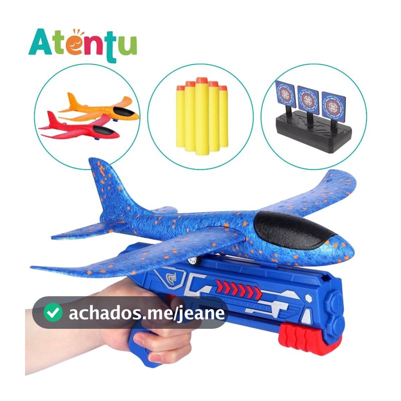 Pistola Lança Avião Brinquedo Infantil Planador Tiro ao Alvo Divertido