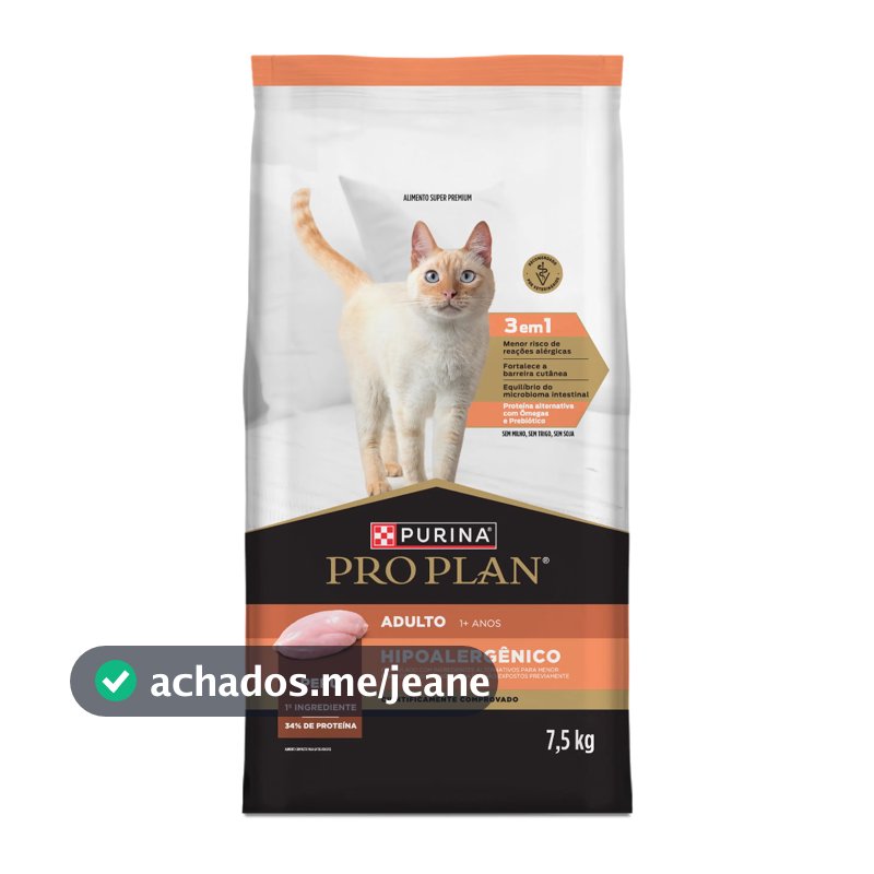 Pro Plan Ração Hipoalergênico Gato Adulto Sabor Peru - 7,5kg