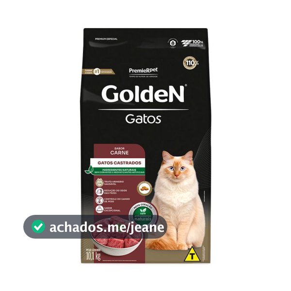 Ração Golden Para Gatos Adultos Castrados Sabor Carne 10,1kg