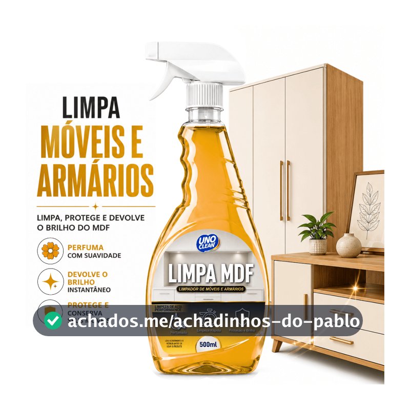 Limpa MDF 500ml Spray Perfumado Limpeza Rápida Móveis Armários Remove Sujeira Gordura Não Danifica