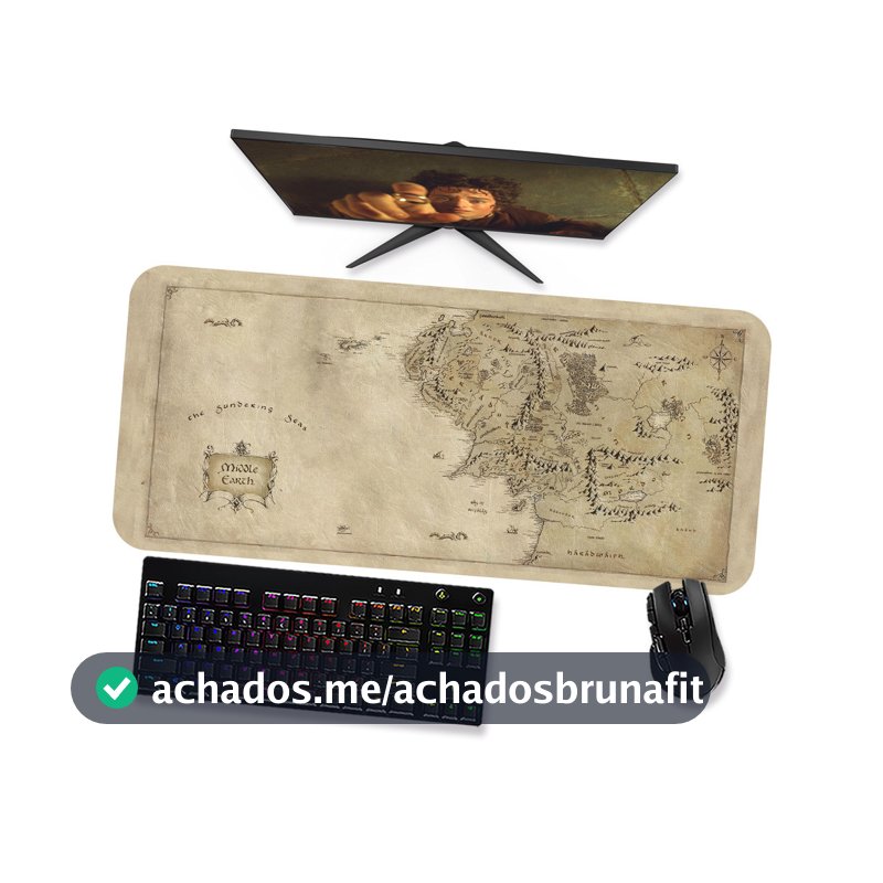 Mouse Pad Gamer Grande  Senhor dos Anéis Mapa Terra Média 1  90x40 80x40 60x40 70x30 45x40