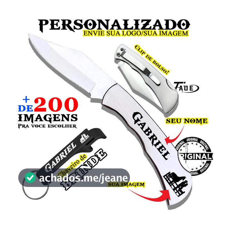 Canivete Inox Personalizado Com Presilha Cilp Bolso Brinde Abridor Garrafa Seu Nome Envio Imediato