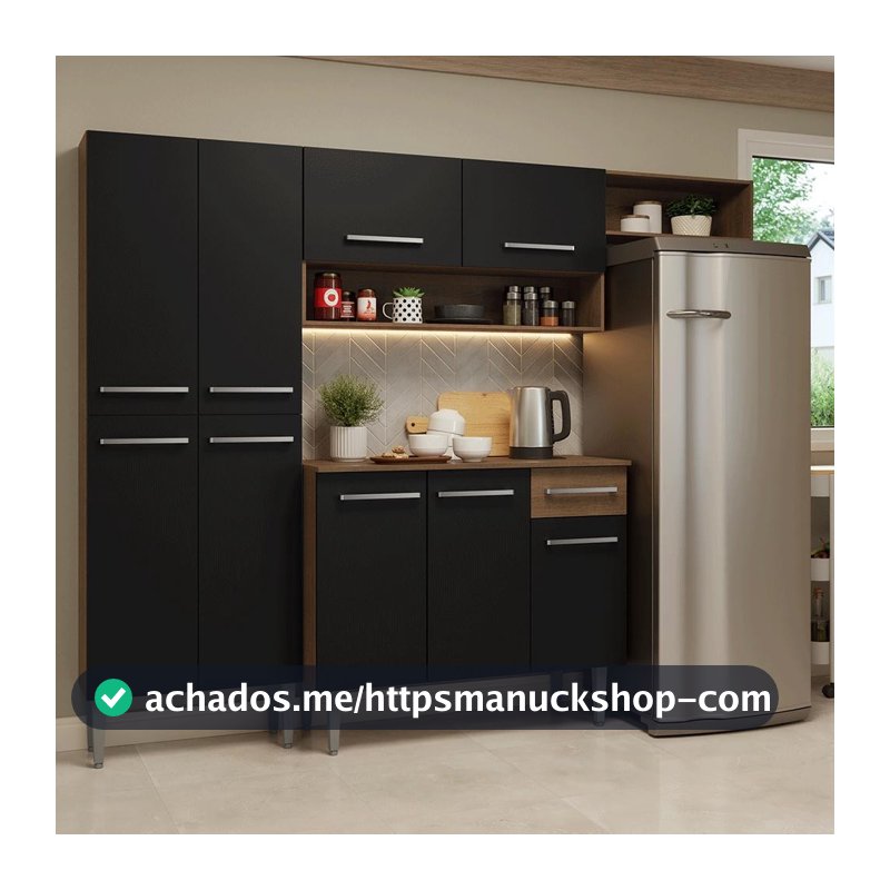 Armário de Cozinha Completa 229cm Rustic/Preto Emilly Madesa 016