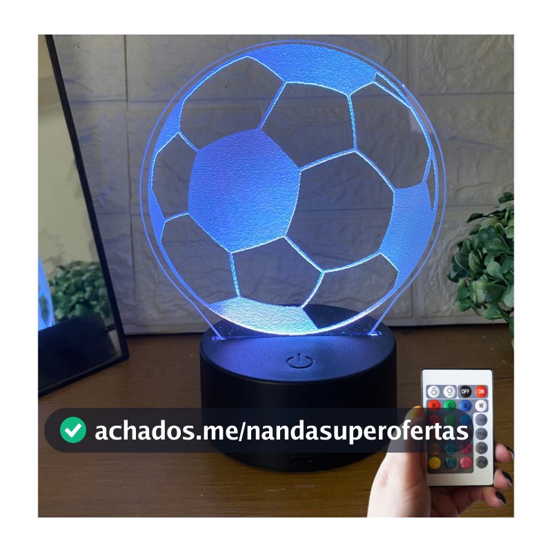 Luminária Decorativa Temática de Bola de Futebol Abajur Led RGB com Controle