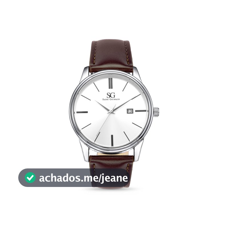 Relógio Masculino Chrowl Couro Marrom Caixa Prata Saint Germain Dia a Dia Sofisticado Elegante