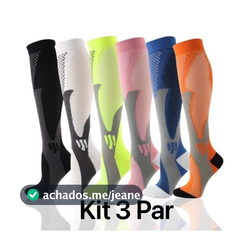 kit 3 Pares Meiaos De Compressão Correndo Esportivas De Ciclismo Joelho De Alta Varizes Alívio Da Dor Plantar AntiFadiga