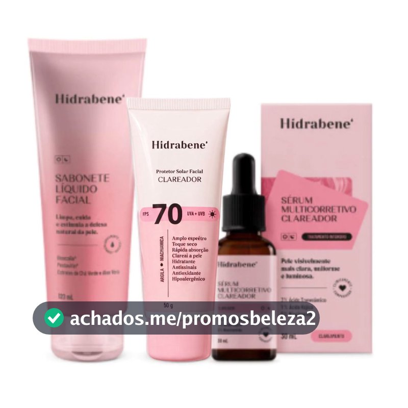 Kit Hidrabene Clareador Skincare Clareador Facial: Sabonete, Protetor 70 FPS e Sérum Multicorretivo