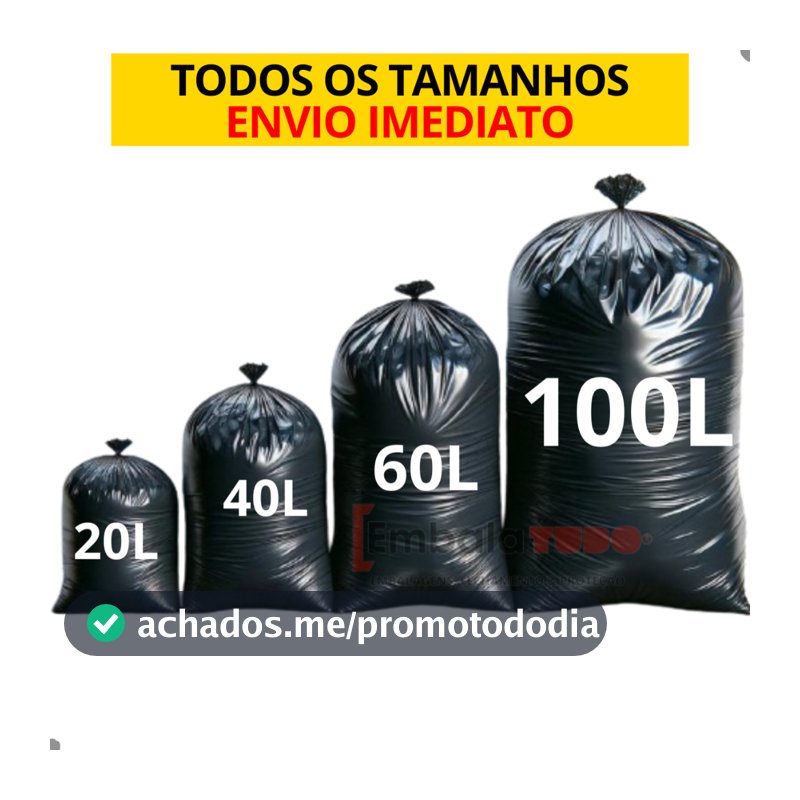 Saco Lixo Preto Resistente com 100 Unidades 100 Litros / 60L / 40L / 20L - Escolha o TAMANHO