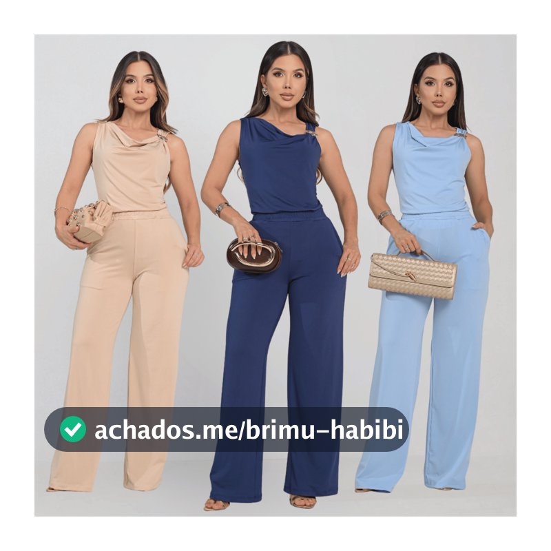 Conjunto Feminino Malha Calça com Bolsos e Blusa com detalhe dourado Premium Elegante