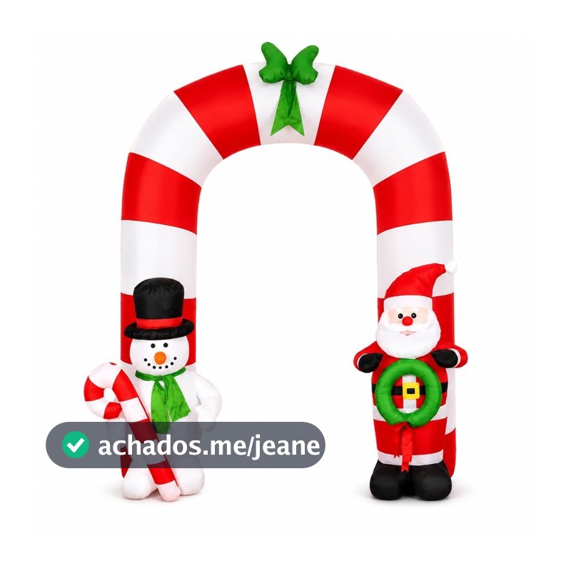 Arco Inflável de Natal 2,50m Papai Noel Boneco de Neve 21 LEDs Decoração Natalina Gigante Premium