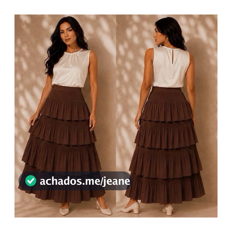 Saia 4 Camadas Plissada Lisa Moda Feminino Religiosa