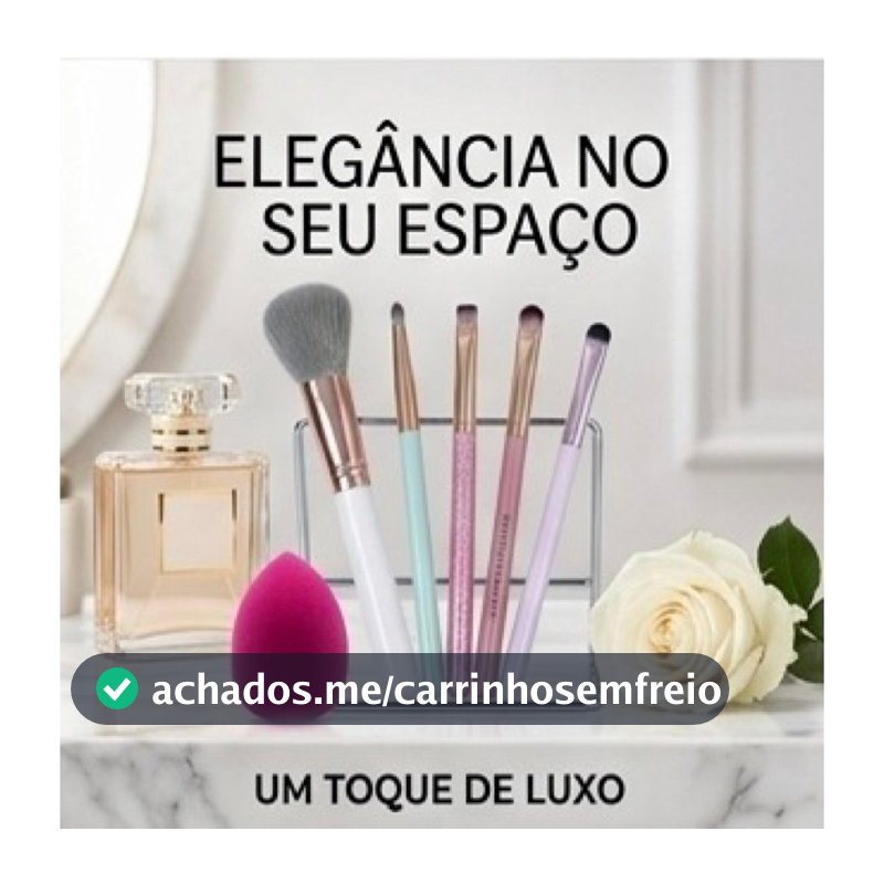 Kit Pincel Maquiagem com Suporte de Metal e Esponja, 5 Pincéis Coloridos