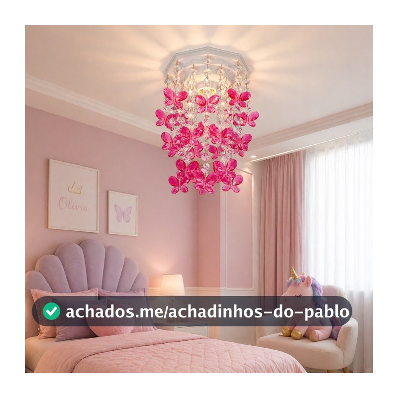 Luminária para Quarto Infantil Feminino Lustre Quartinho de Bebê Tema Borboletas Rosa Plafon Iluminação Decorativa