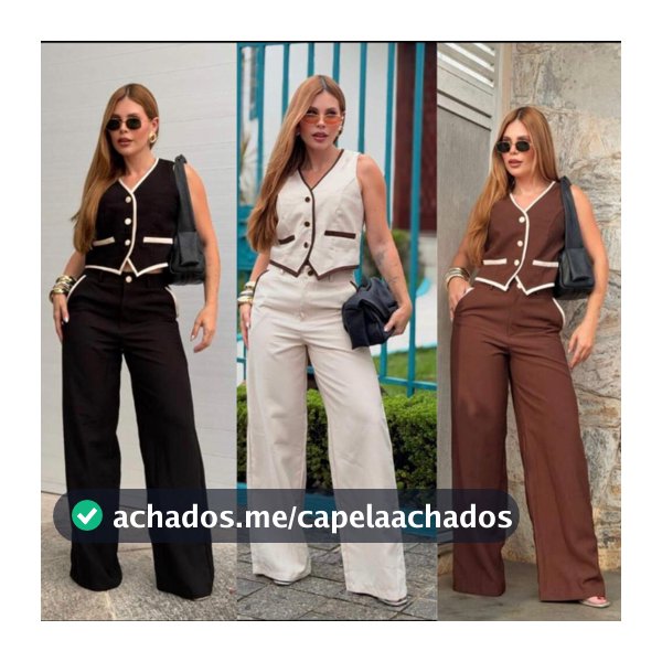 Conjunto Feminino Bicolor Tendencia Elegante e Estiloso Calça Pantalona e Colete Com Botões