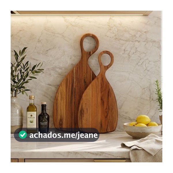 Kit Tábua de Corte Royal Com Cabo Decorar Cozinha Servir e Cortar P e M - Madeira Nobre Premium