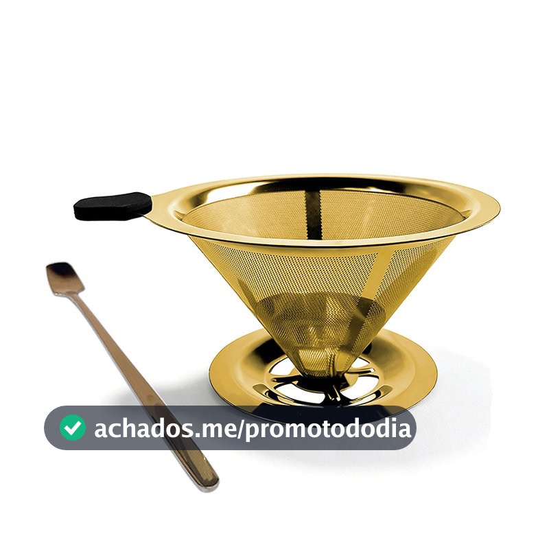 Dourado 103 Filtro de Café Inox Aço 304 Reutilizável para Coador Não Precisa Papel com Pegador Silicone Pour Over