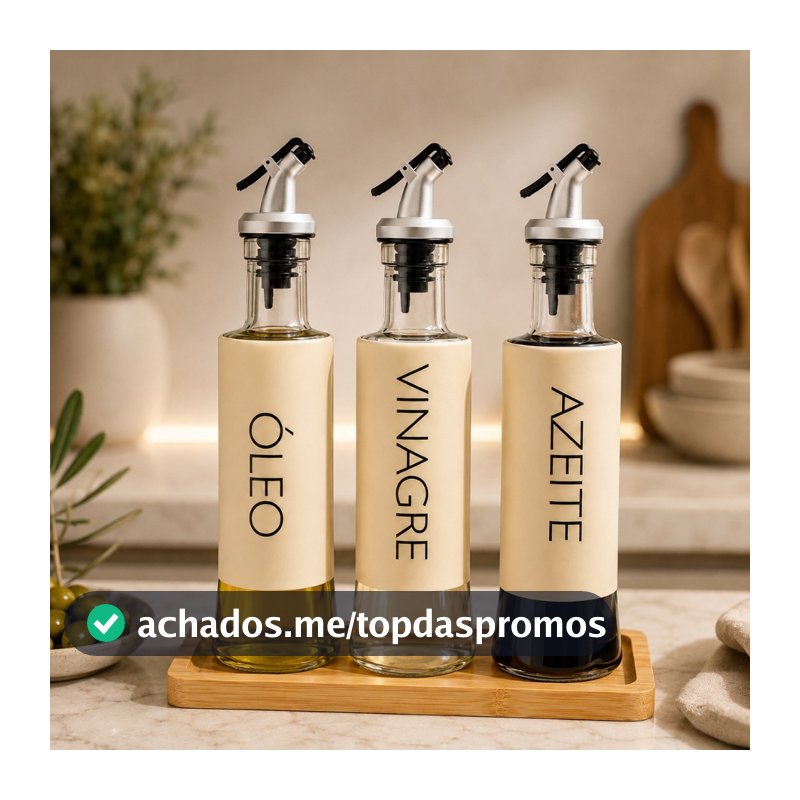 Kit Galheteiro Completo Com Bandeja Azeiteiro Vinagreiro E Óleo De Vidro 310 Ml Com Bico Dosador