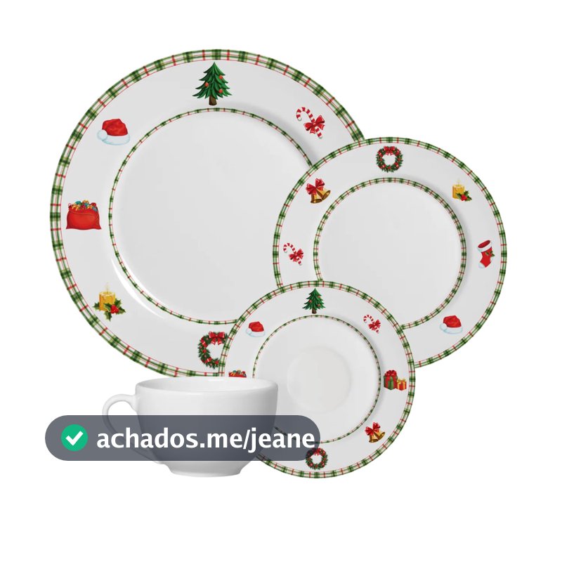 Aparelho de Jantar Pratos Natal Jingle Bells 16 Peças Cerâmica Alleanza