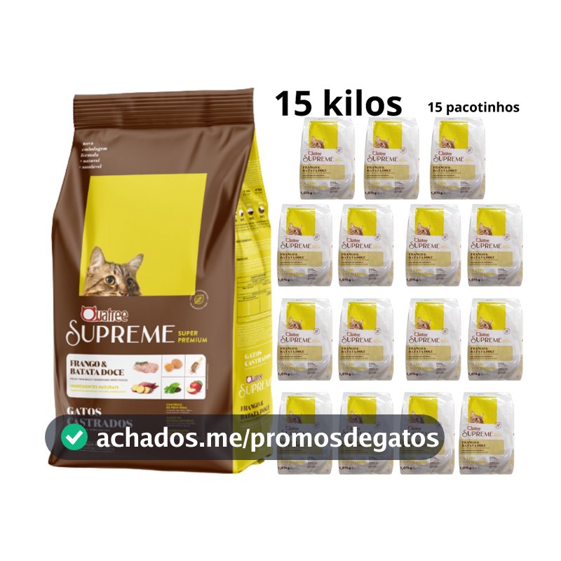 Ração de Gato Quatree Supreme Gatos Castrados NATURAL (Embalagem de 1 kilo) 15 KILOS