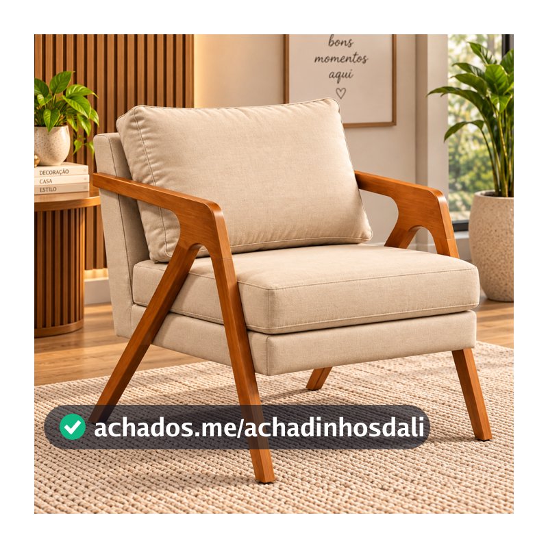 Poltrona Mona Decorativa Reforçada Cadeira Para Recepção Clinica e Sala Jantar Luxo em Linho Pés Madeira Maciça Moderna